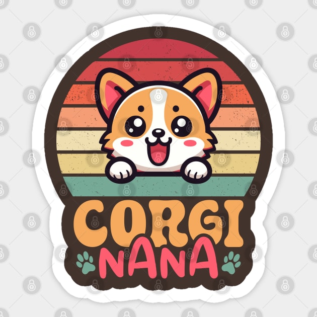 Corgi Nana Kawaii Peeking Dog Vintage Sunset Grandma Sticker by Cuteness Klub